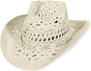 GEMVIE Turquoise Straw Cowboy Hat for Men Women Summer Western Cowgirl Hat Woven Hollow Out Wide Brim Hat