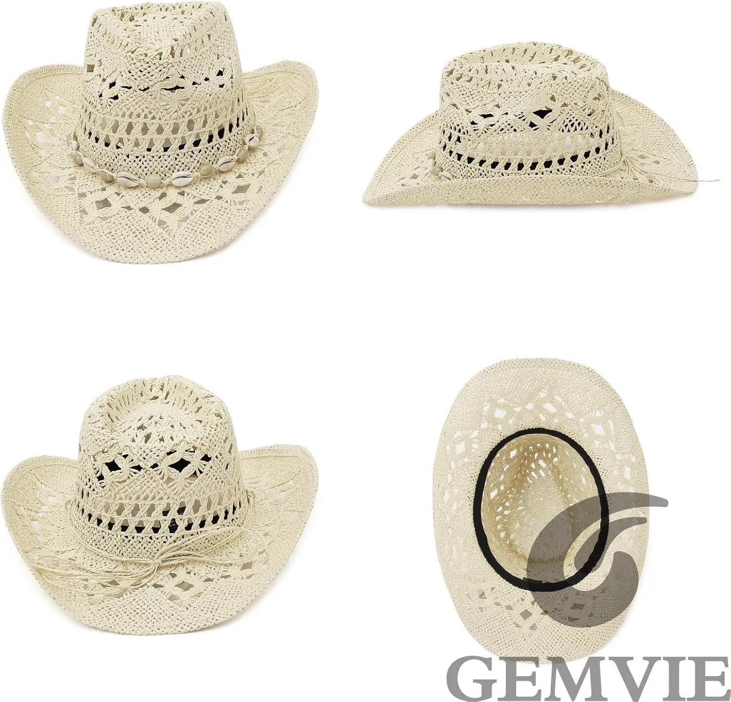 GEMVIE Turquoise Straw Cowboy Hat for Men Women Summer Western Cowgirl Hat Woven Hollow Out Wide Brim Hat