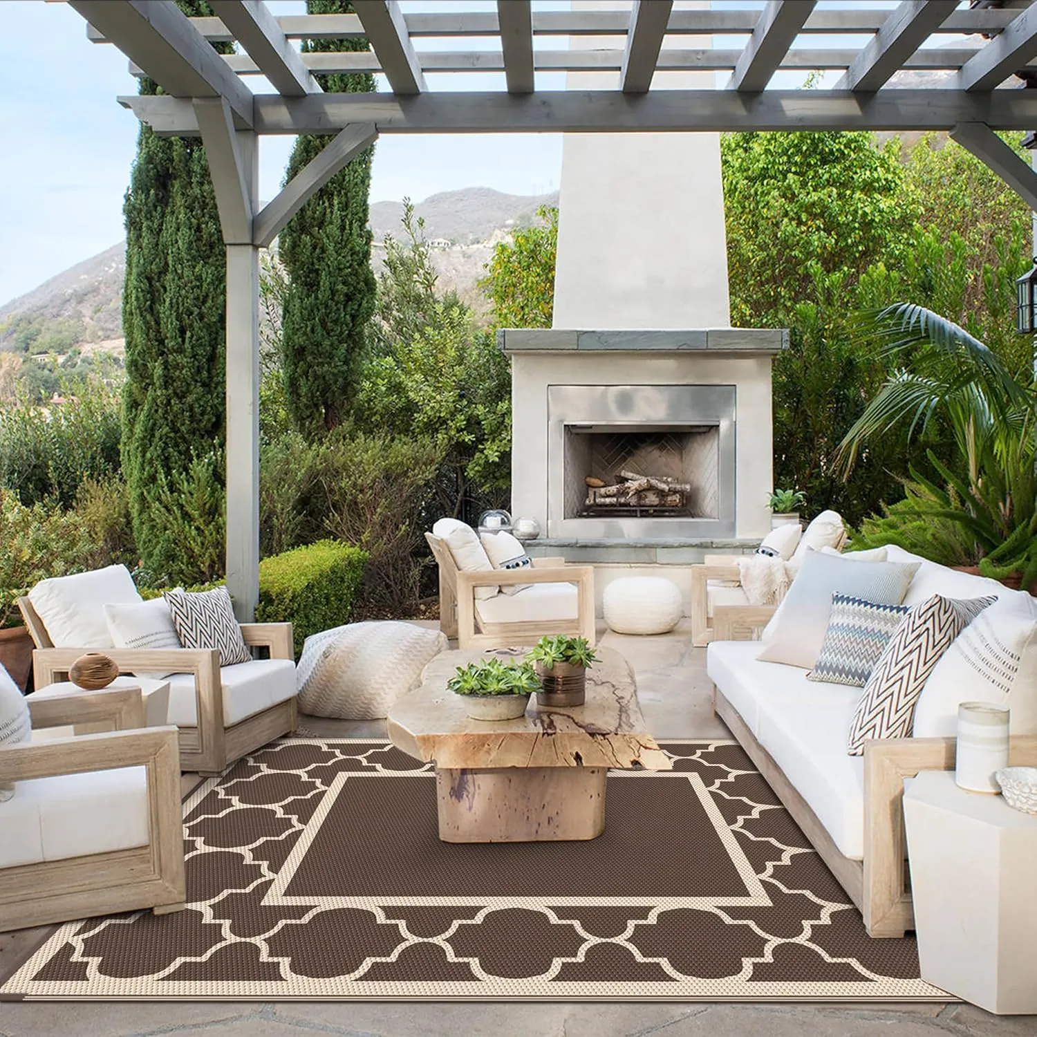 GENIMO 4 ' x 6 ' Outdoor Rug for Patio Clearance, Waterproof Indoor Outdoor Plastic Straw Rugs Carpet, Reversible Outside Area Rv Mat for Camping, Balcony Porch, Deck, Picnic, Beach (Coffee & Beige)