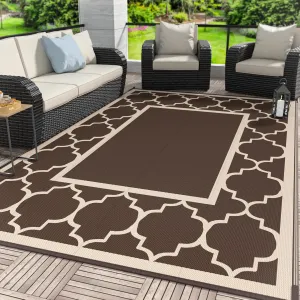 GENIMO 4 ' x 6 ' Outdoor Rug for Patio Clearance, Waterproof Indoor Outdoor Plastic Straw Rugs Carpet, Reversible Outside Area Rv Mat for Camping, Balcony Porch, Deck, Picnic, Beach (Coffee & Beige)