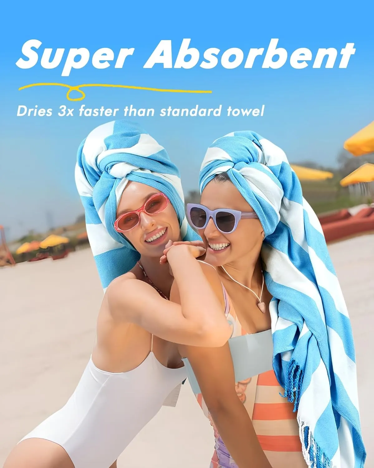 Genovega 2 PacksOversized Turkish Beach Towels 74"x38" Thin Quick Dry Sand Free Pool Swim Bathing Towel Extra Large Blanket Adult Travel Essentials Accessories Summer Vacation Blue Pink Stripe