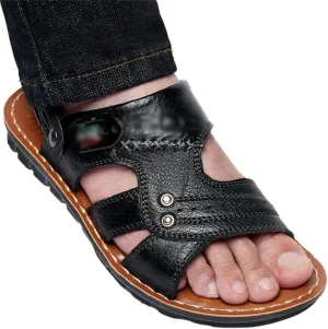 Genuine Leather Men's Sandals Shoes Outdoor Casual Sandals Cowhide Beach Shoes Purpose Men's Sandals Slippers(43)