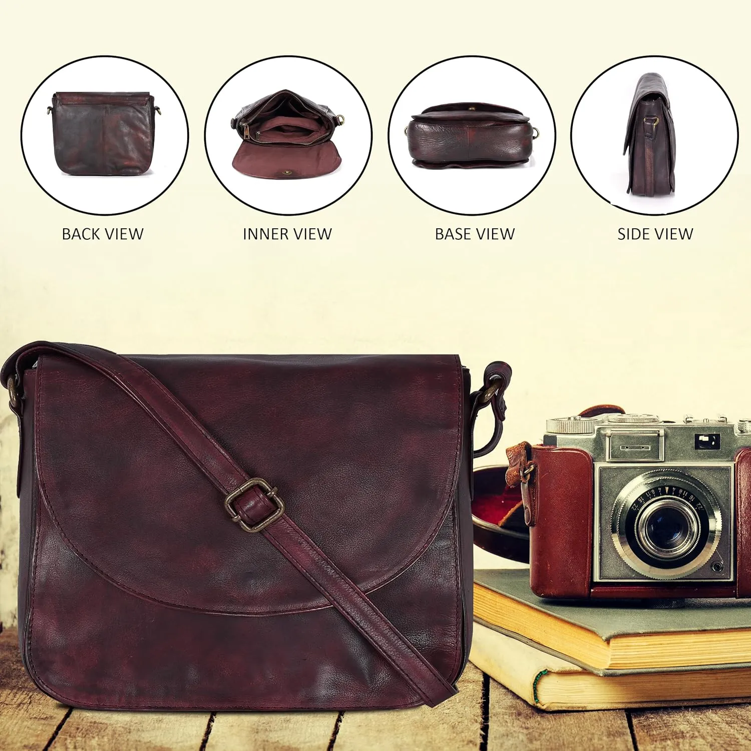 Genuine Leather Shoulder Crossbody Purse For Women with Adjustable Strap, Mobile Pocket & Outside & Inside Zipper