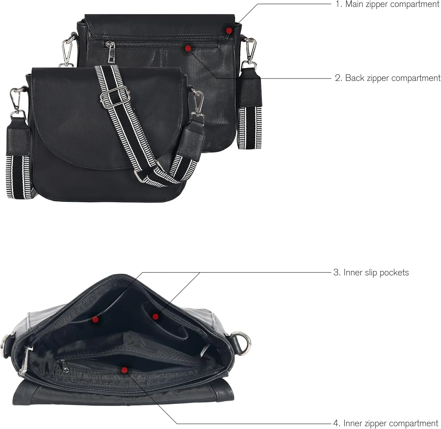 Genuine Leather Shoulder Crossbody Purse For Women with Adjustable Strap, Mobile Pocket & Outside & Inside Zipper