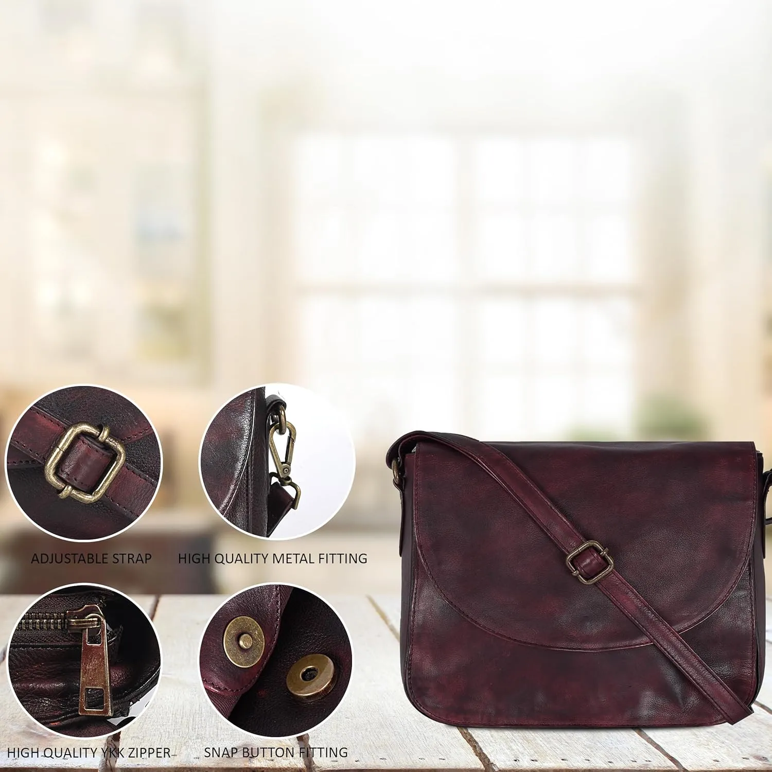 Genuine Leather Shoulder Crossbody Purse For Women with Adjustable Strap, Mobile Pocket & Outside & Inside Zipper