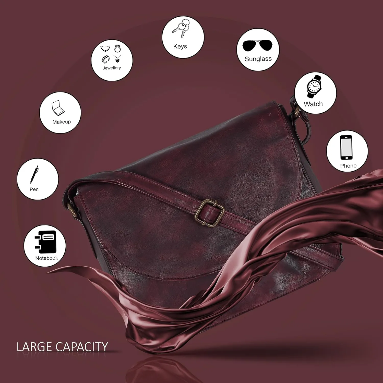 Genuine Leather Shoulder Crossbody Purse For Women with Adjustable Strap, Mobile Pocket & Outside & Inside Zipper