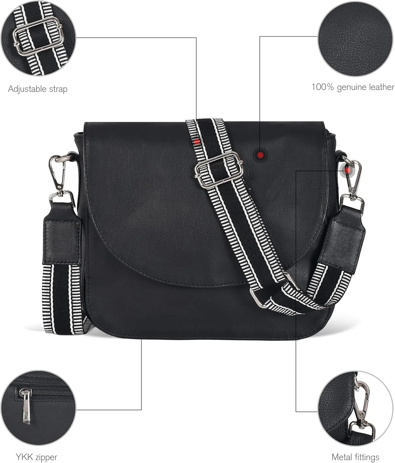 Genuine Leather Shoulder Crossbody Purse For Women with Adjustable Strap, Mobile Pocket & Outside & Inside Zipper