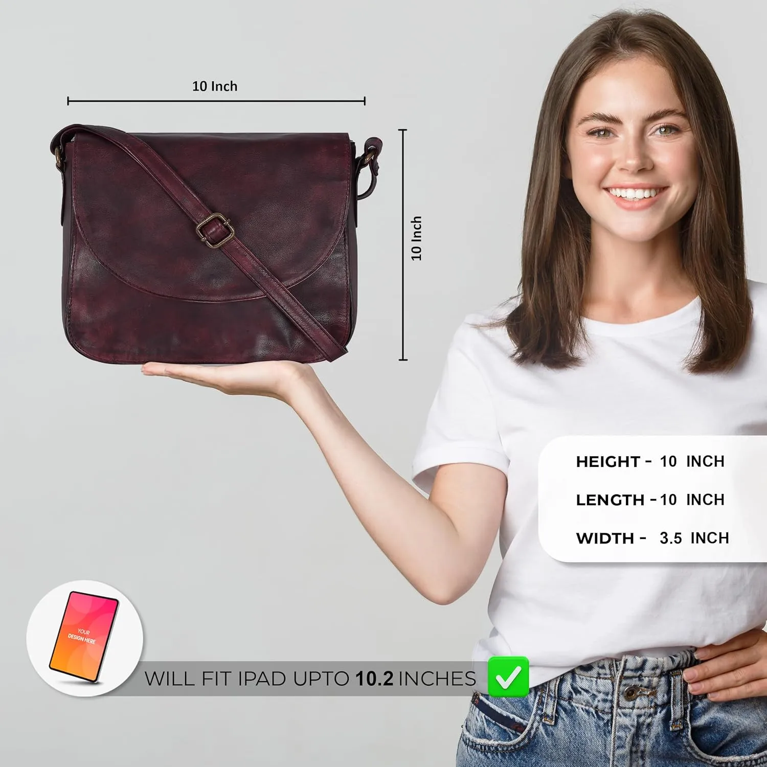 Genuine Leather Shoulder Crossbody Purse For Women with Adjustable Strap, Mobile Pocket & Outside & Inside Zipper