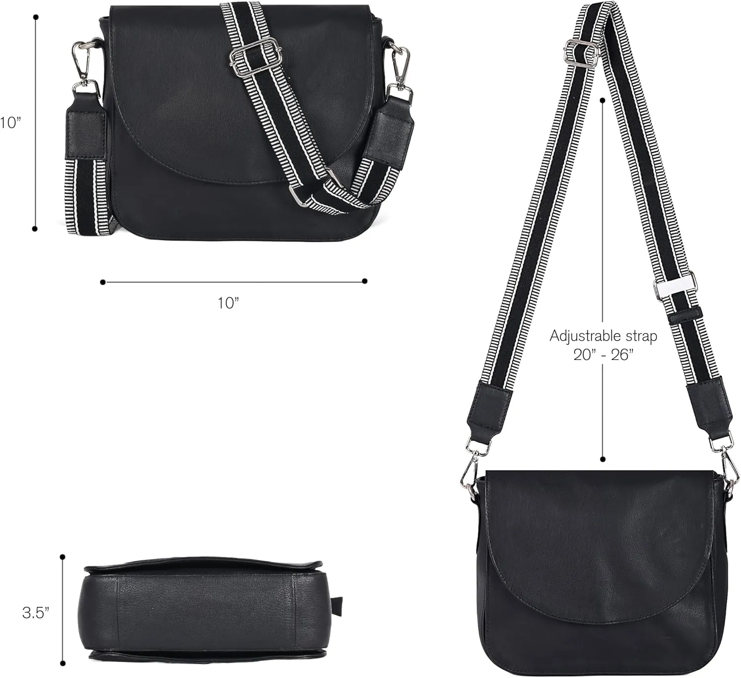 Genuine Leather Shoulder Crossbody Purse For Women with Adjustable Strap, Mobile Pocket & Outside & Inside Zipper