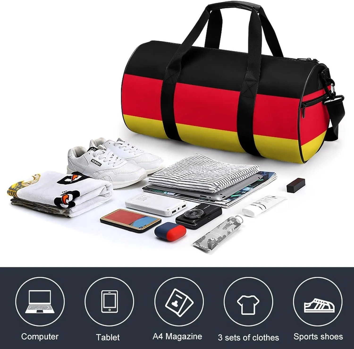Germany Flag Gym Bag for Men Women with Wet Pocket Travel Duffel Sports Overnight Weekender
