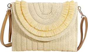 Gets Straw Clutch Bags for Women Handmade Woven Summer Beach Envelope Purse Wallet Crossbody Bag with Strap