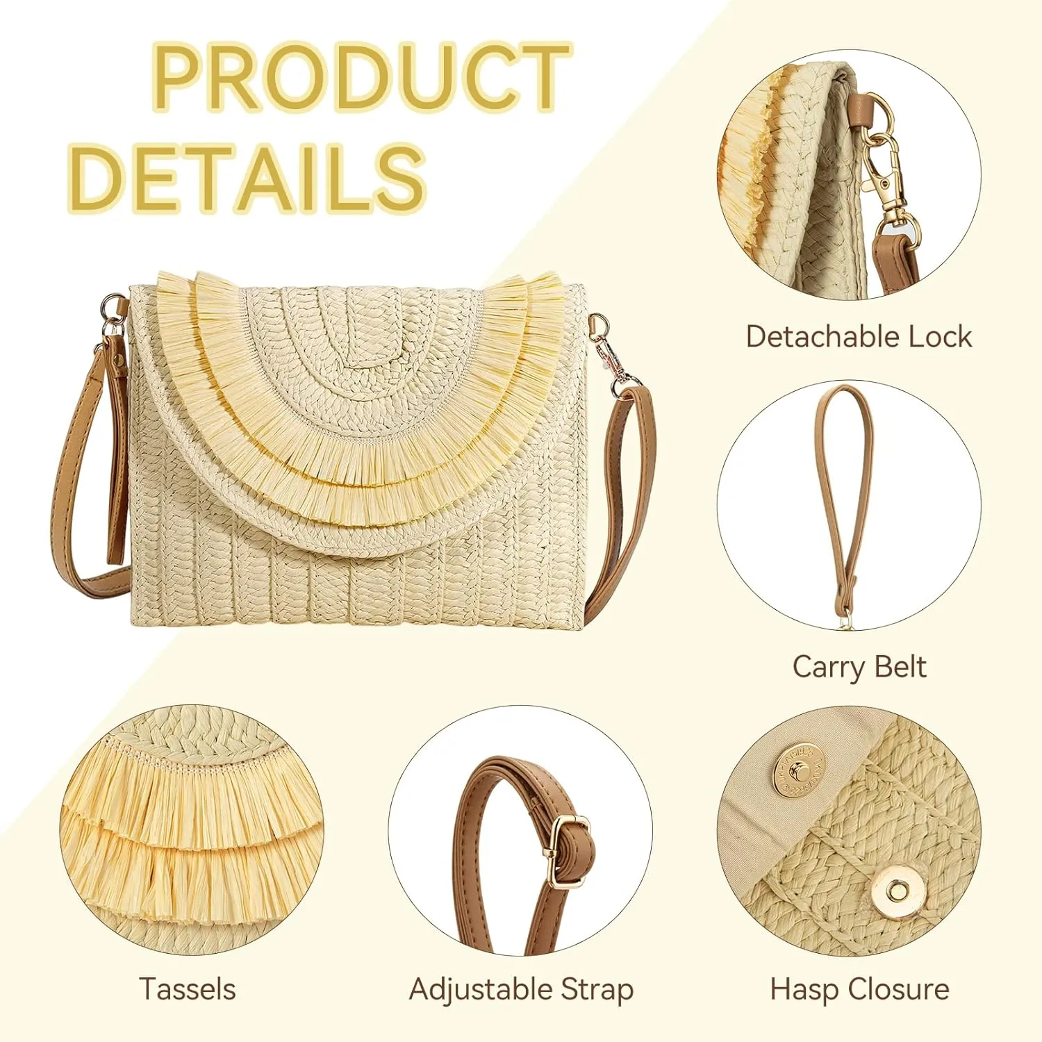 Gets Straw Clutch Bags for Women Handmade Woven Summer Beach Envelope Purse Wallet Crossbody Bag with Strap