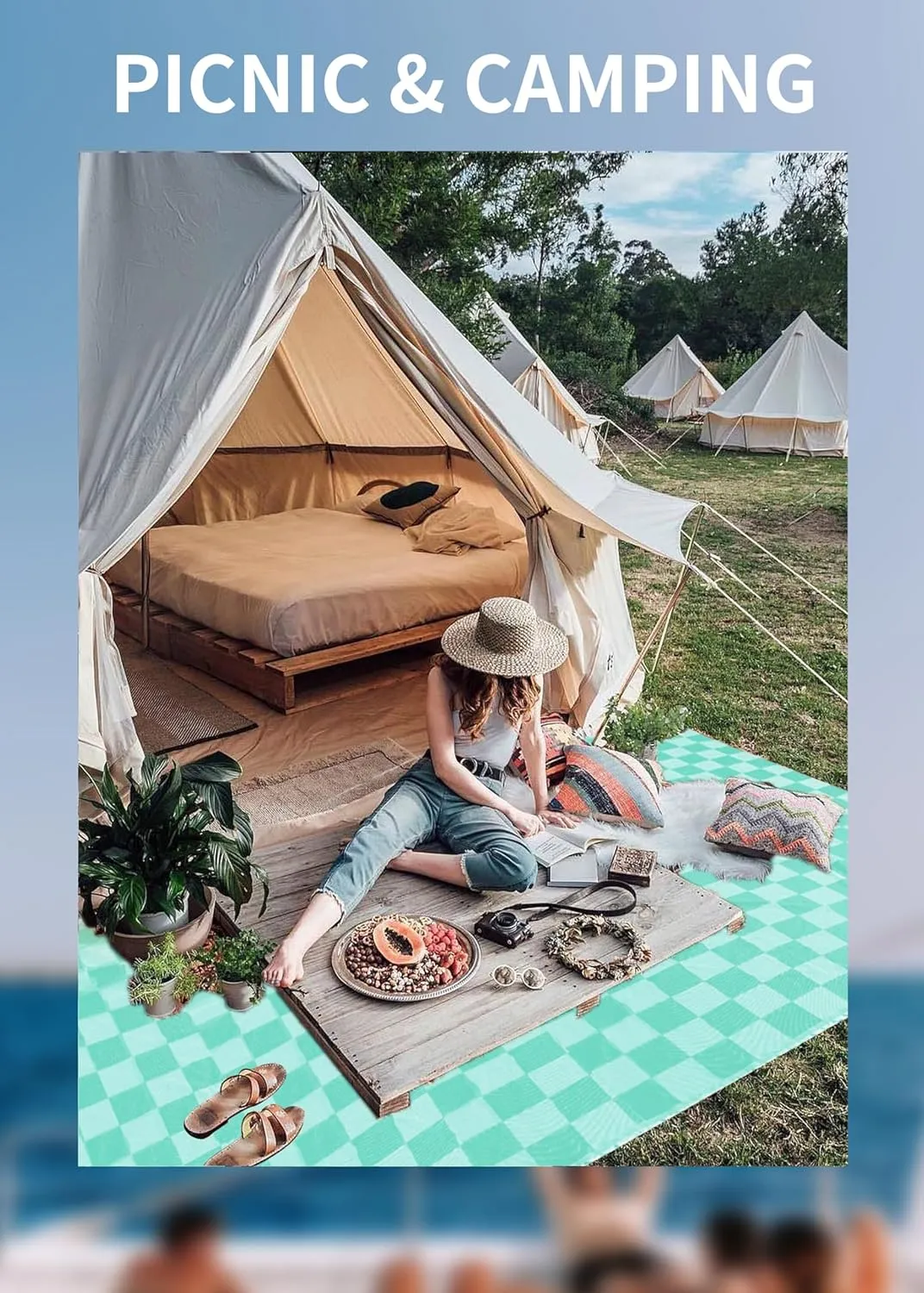 Giant Beach Towel Blanket Autumn Outing Stuff for Women & Men Road Trip Camping Gear Ship Cruise Gear Must Haves Large L Aqua Plain Pattern Yard Mat Airplane Accessories Travel Gadgets