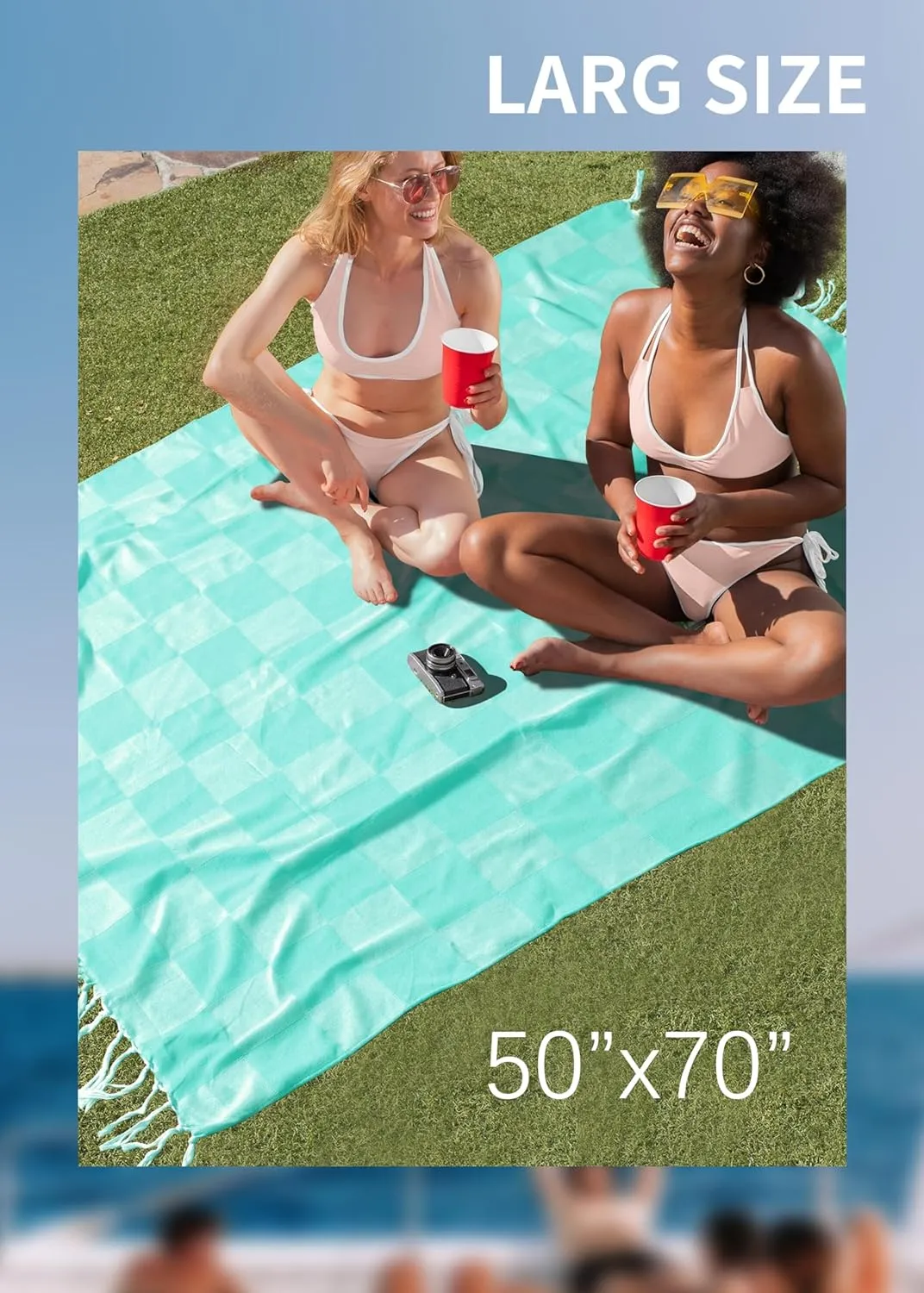 Giant Beach Towel Blanket Autumn Outing Stuff for Women & Men Road Trip Camping Gear Ship Cruise Gear Must Haves Large L Aqua Plain Pattern Yard Mat Airplane Accessories Travel Gadgets
