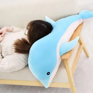 Giant Dolphin Plush Toy, Soft Whale Hugging Pillow Stuffed Dolphin Pillow for Children Girls (Blue, 100cm/39.37inch)