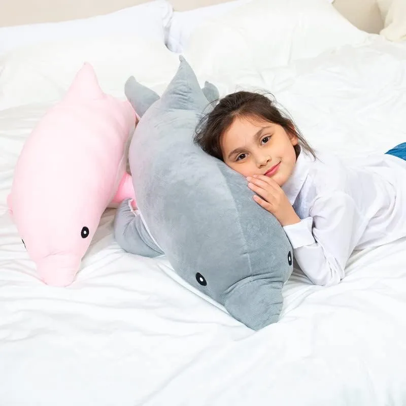Giant Dolphin Plush Toy, Soft Whale Hugging Pillow Stuffed Dolphin Pillow for Children Girls (Gray, 120cm/47.24inch)
