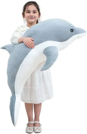 Giant Dolphin Plush Toy, Soft Whale Hugging Pillow Stuffed Dolphin Pillow for Children Girls (Gray, 120cm/47.24inch)