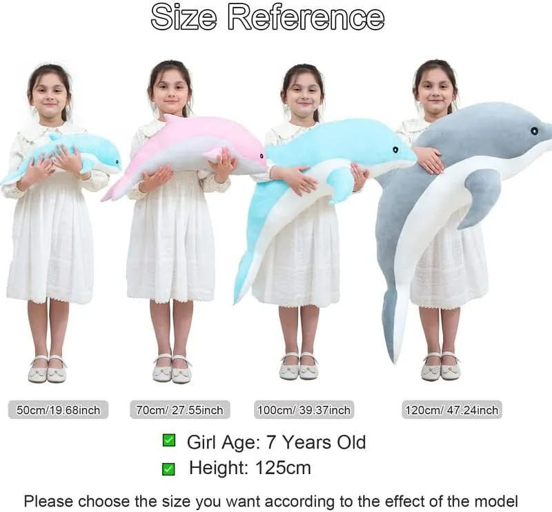 Giant Dolphin Plush Toy, Soft Whale Hugging Pillow Stuffed Dolphin Pillow for Children Girls (Gray, 120cm/47.24inch)