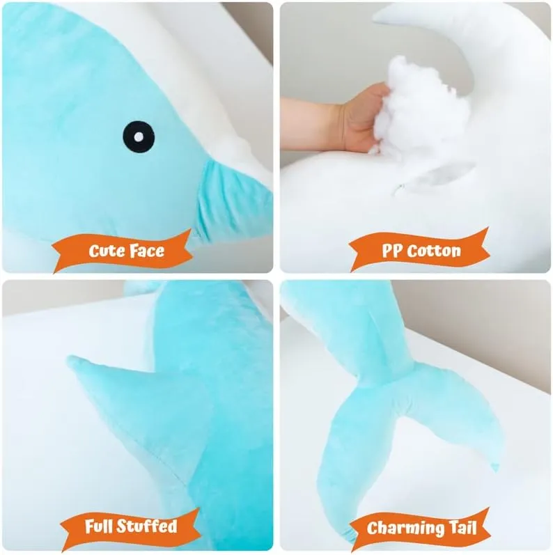 Giant Dolphin Plush Toy, Soft Whale Hugging Pillow Stuffed Dolphin Pillow for Children Girls (Gray, 120cm/47.24inch)