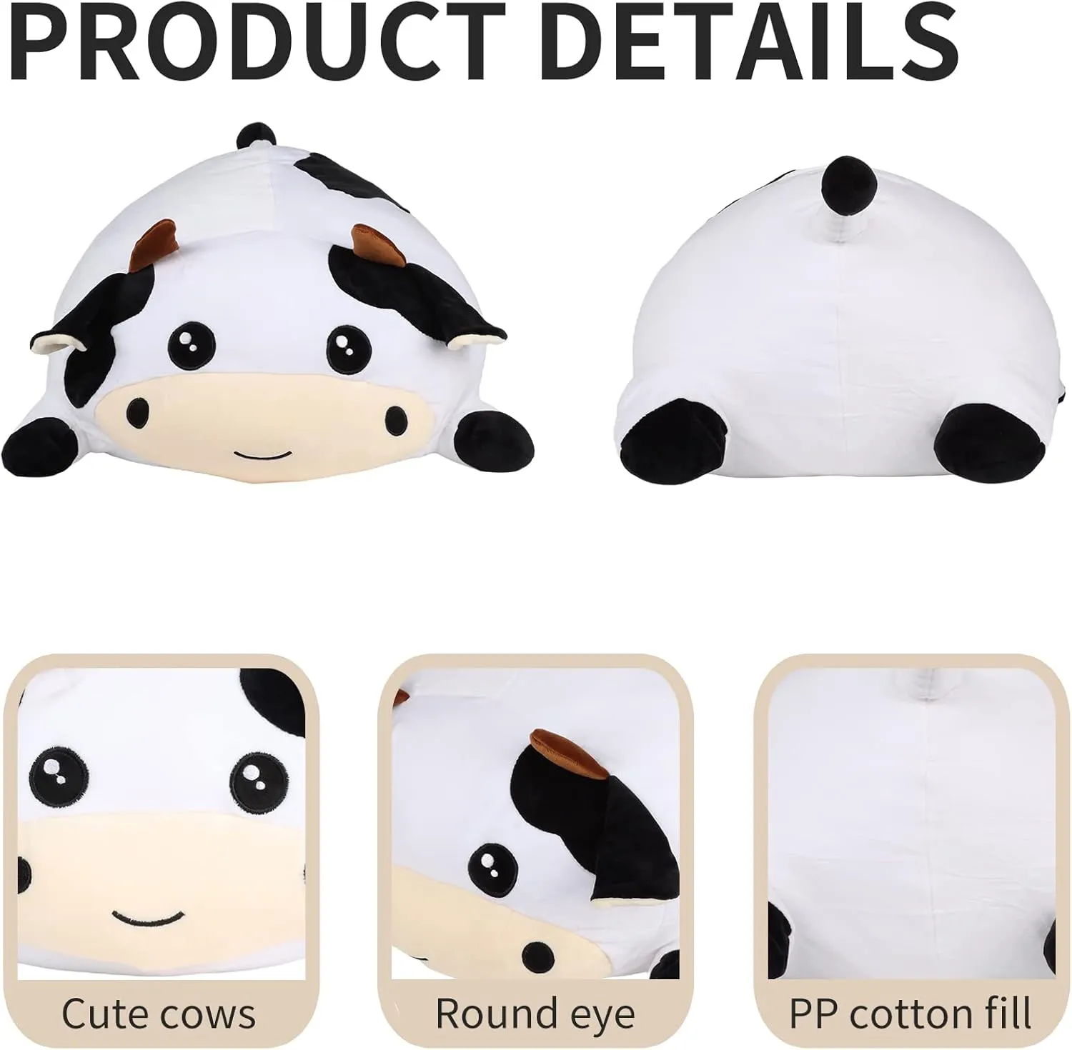 Giant Plush Toy, Cow Plush Pillow, 19.6" Stuffed Cow, Kids Children Xmas Birthday Gift (Round Eyes)