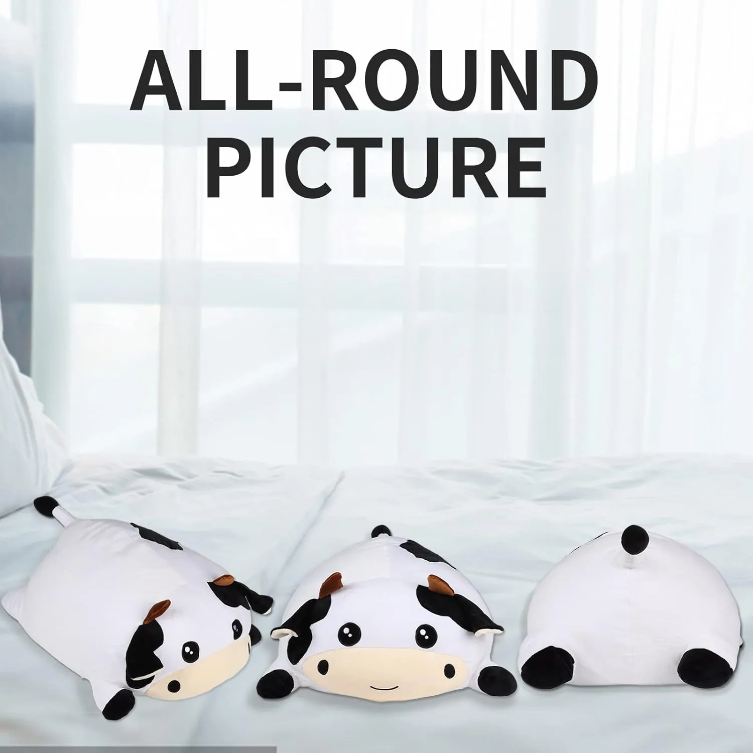Giant Plush Toy, Cow Plush Pillow, 19.6" Stuffed Cow, Kids Children Xmas Birthday Gift (Round Eyes)