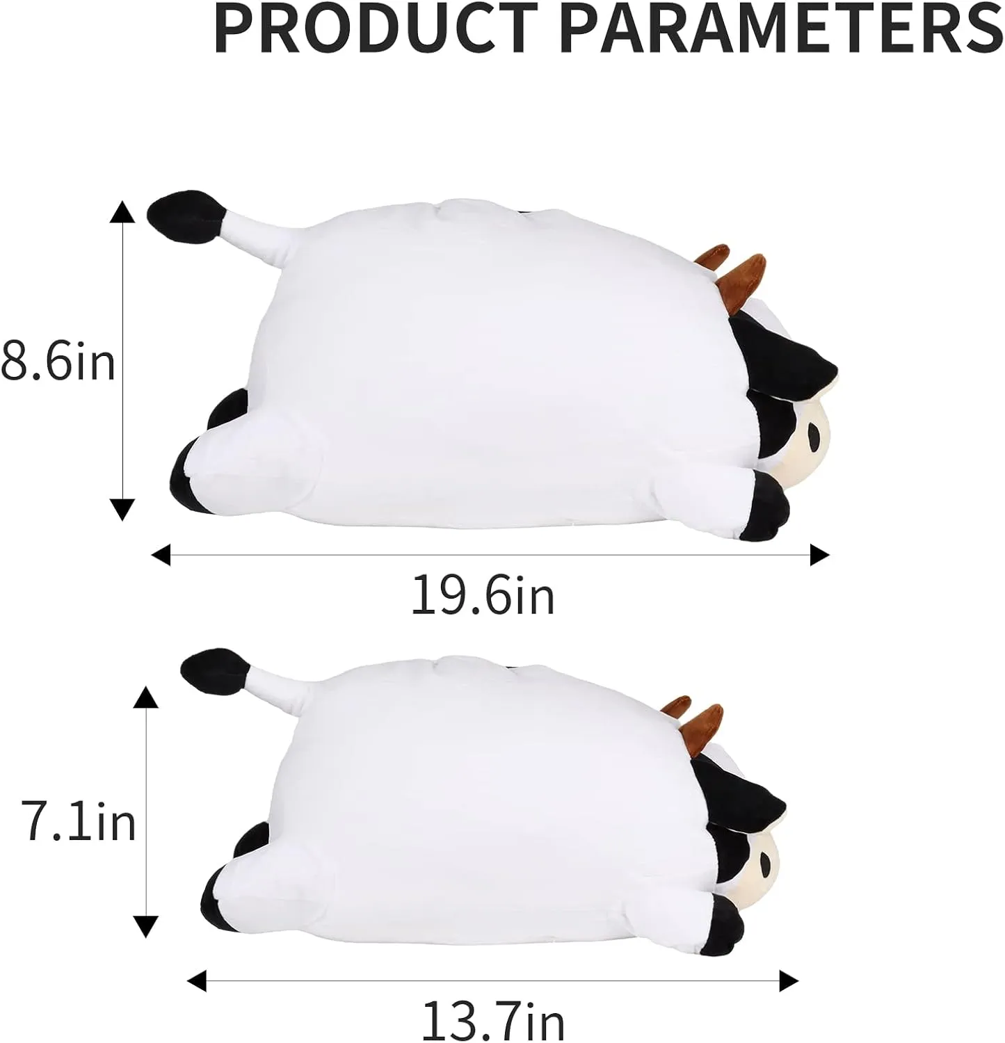 Giant Plush Toy, Cow Plush Pillow, 19.6" Stuffed Cow, Kids Children Xmas Birthday Gift (Round Eyes)