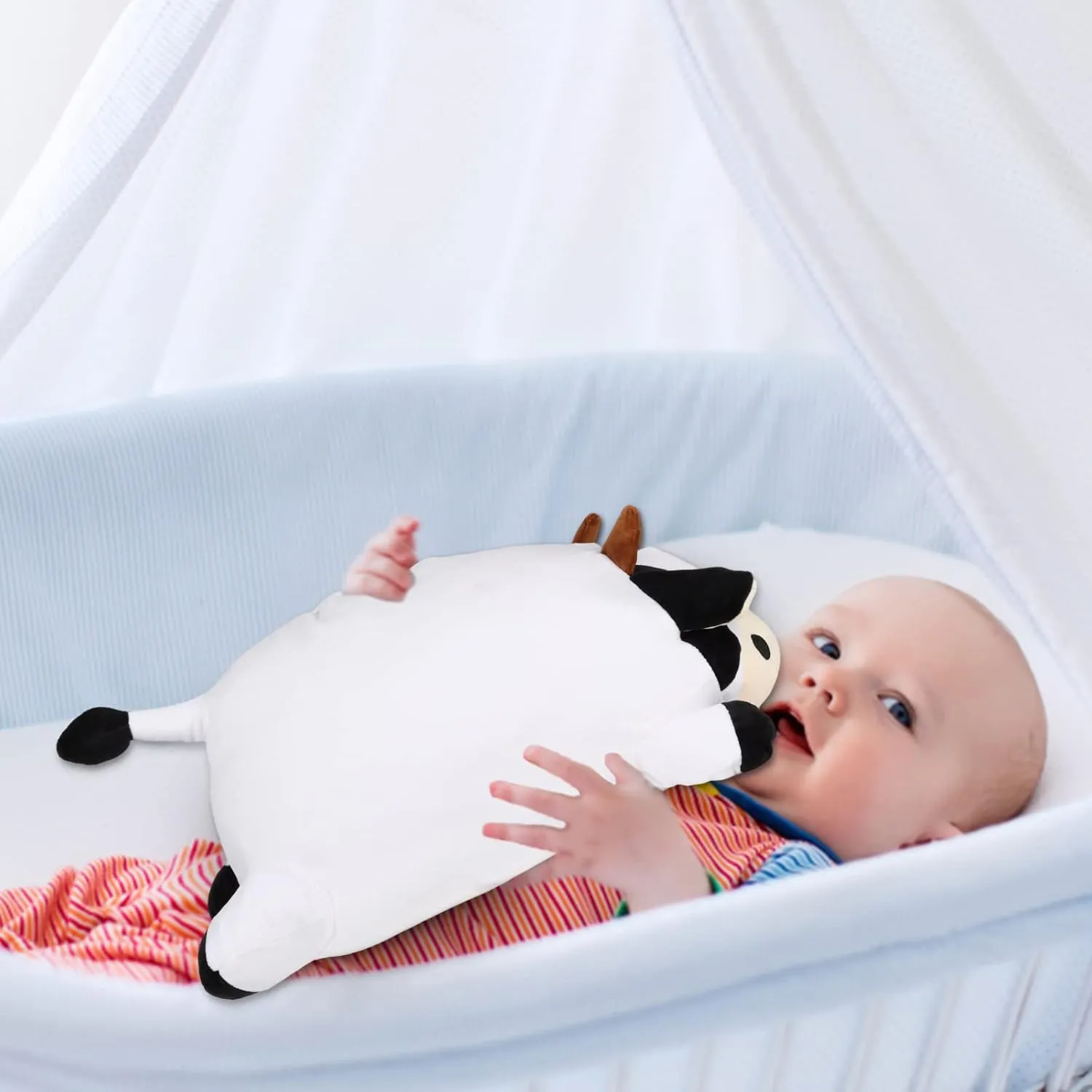Giant Plush Toy, Cow Plush Pillow, 19.6" Stuffed Cow, Kids Children Xmas Birthday Gift (Round Eyes)