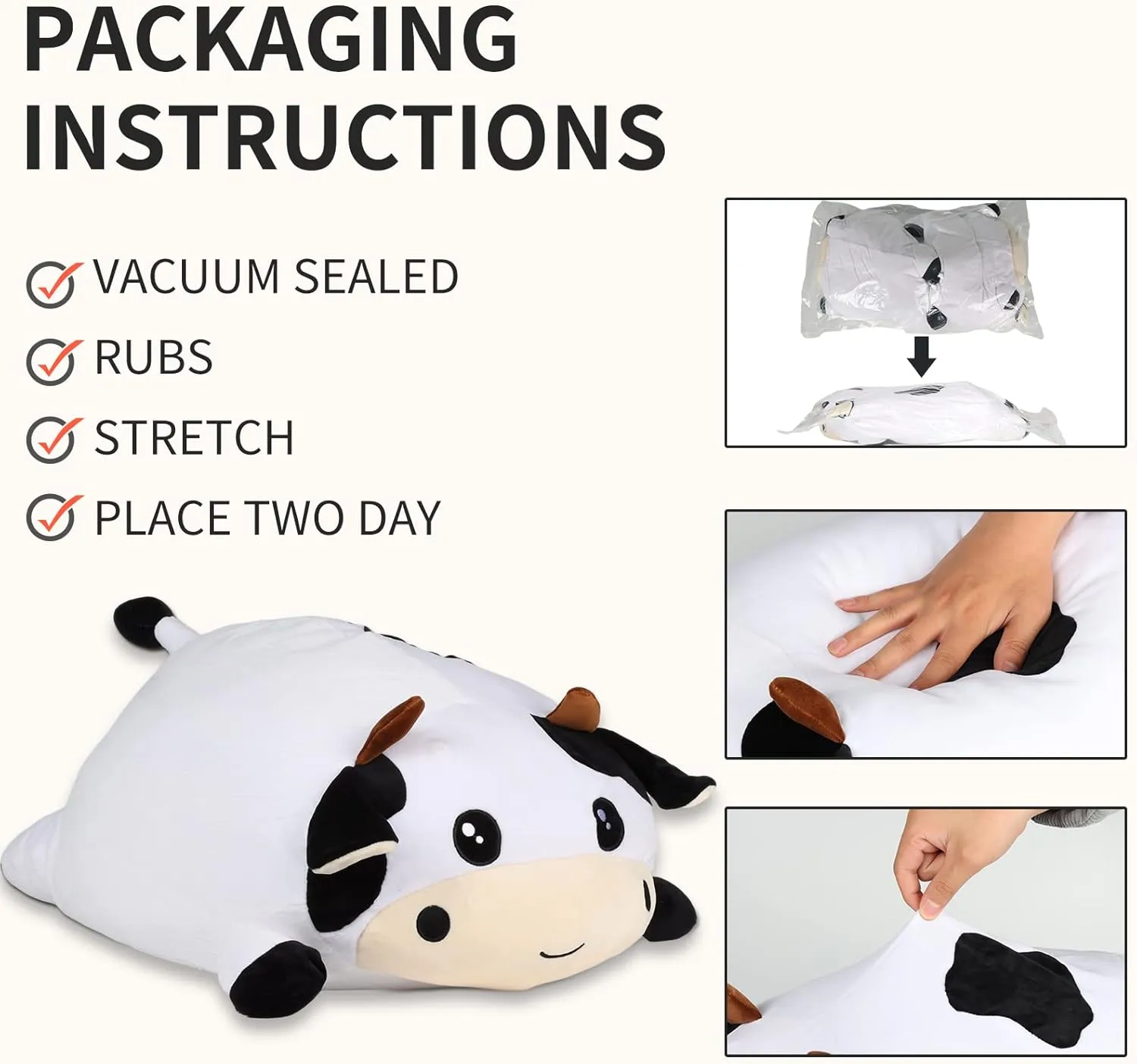 Giant Plush Toy, Cow Plush Pillow, 19.6" Stuffed Cow, Kids Children Xmas Birthday Gift (Round Eyes)