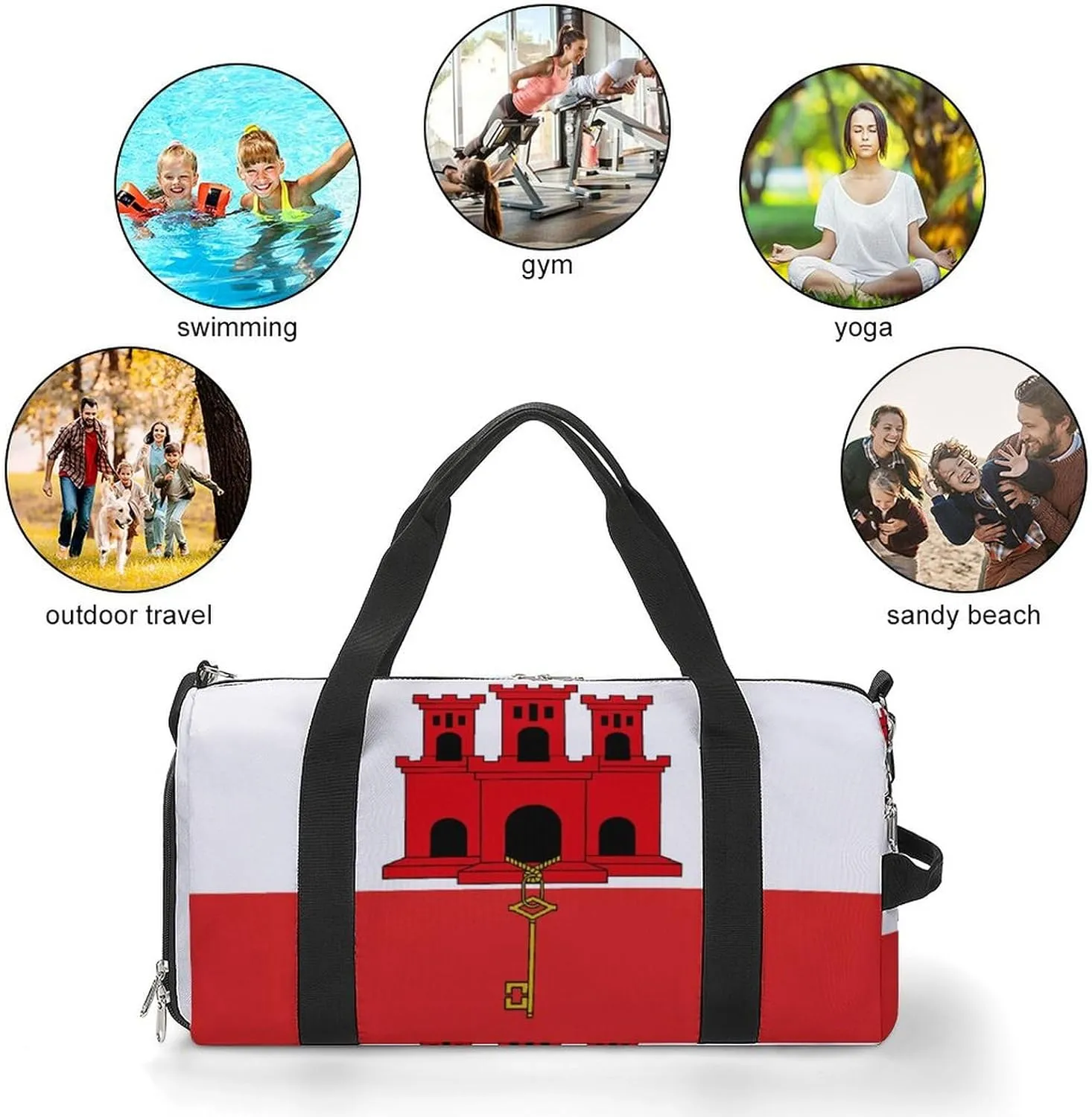 Gibraltar Flag Duffel for Men Women with Shoe Compartment and Wet Pocket