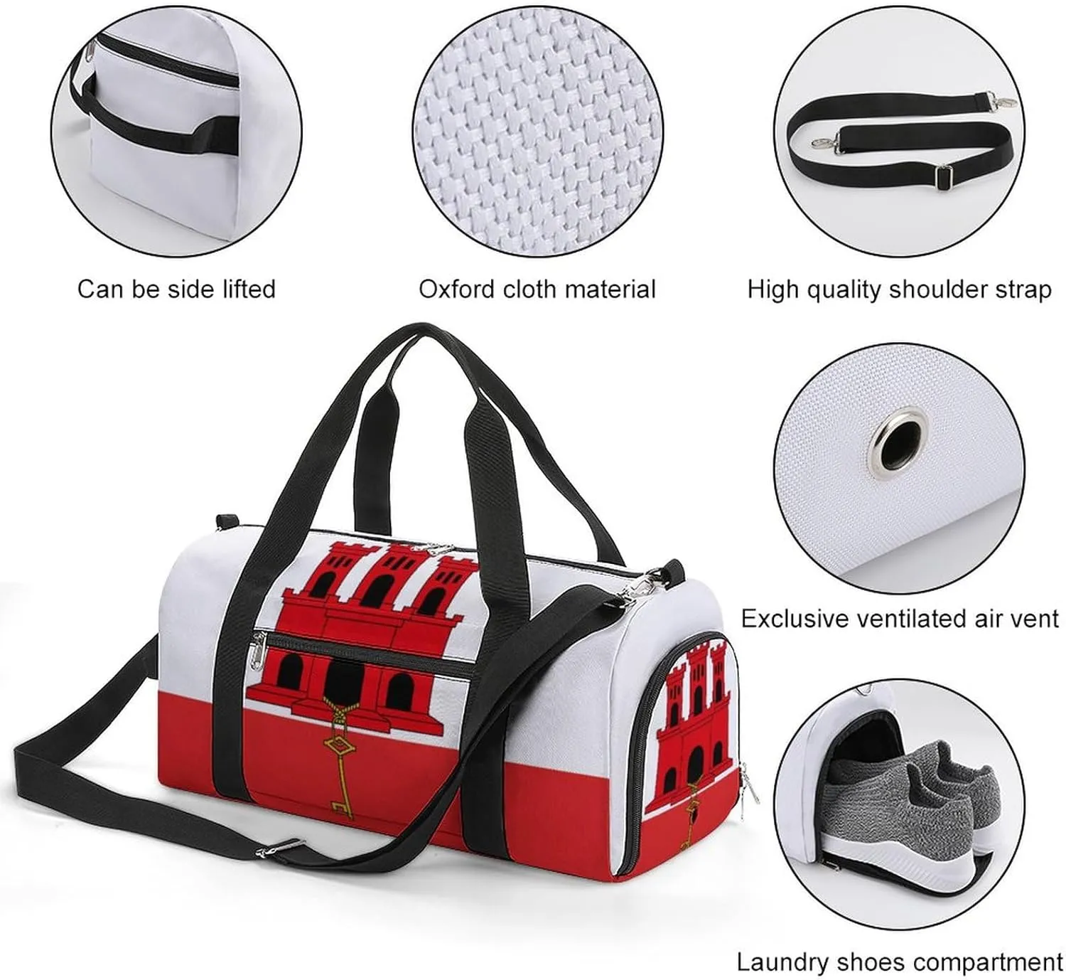 Gibraltar Flag Duffel for Men Women with Shoe Compartment and Wet Pocket
