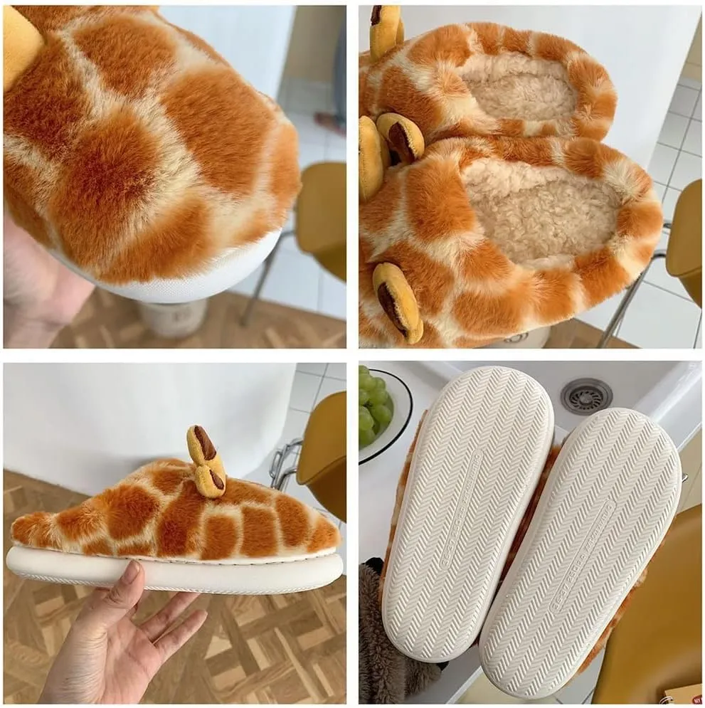 Giraffe Slippers for Women, Cute Plush 3D Giraffe Shaped Slippers for Kids & Adults Slippers Christmas (8-9, Style B)