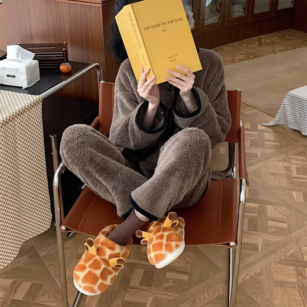 Giraffe Slippers for Women, Cute Plush 3D Giraffe Shaped Slippers for Kids & Adults Slippers Christmas (8-9, Style B)