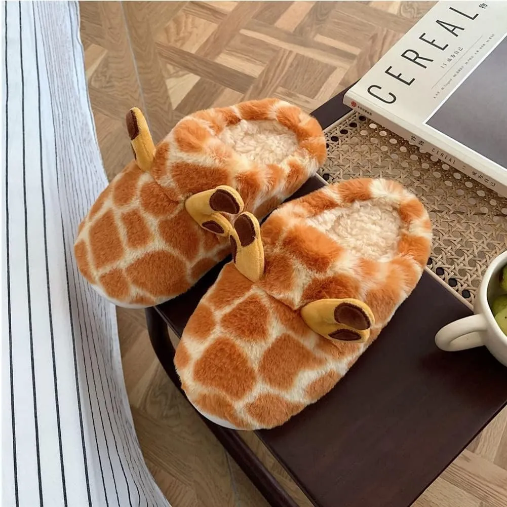 Giraffe Slippers for Women, Cute Plush 3D Giraffe Shaped Slippers for Kids & Adults Slippers Christmas (8-9, Style B)