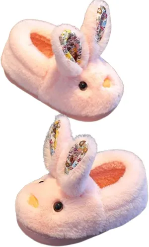 Girls' Plush Bunny Slippers for Toddlers & Kids – Non-Slip Indoor Slippers with Cute Design