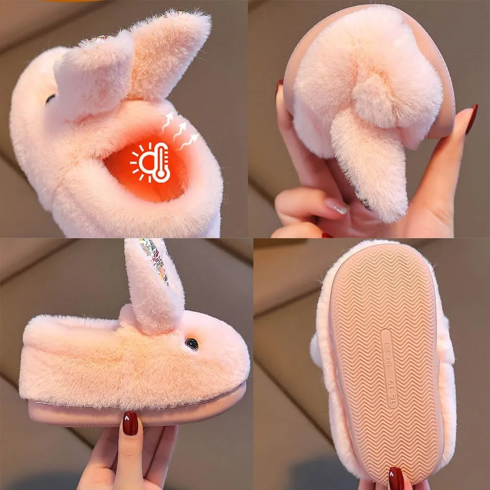 Girls' Plush Bunny Slippers for Toddlers & Kids – Non-Slip Indoor Slippers with Cute Design