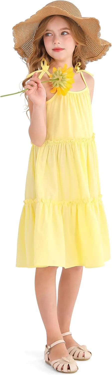 Girl's Summer Cute Tiered Swing Dress Midi Casual Smocked Sundresses 6-14 Years