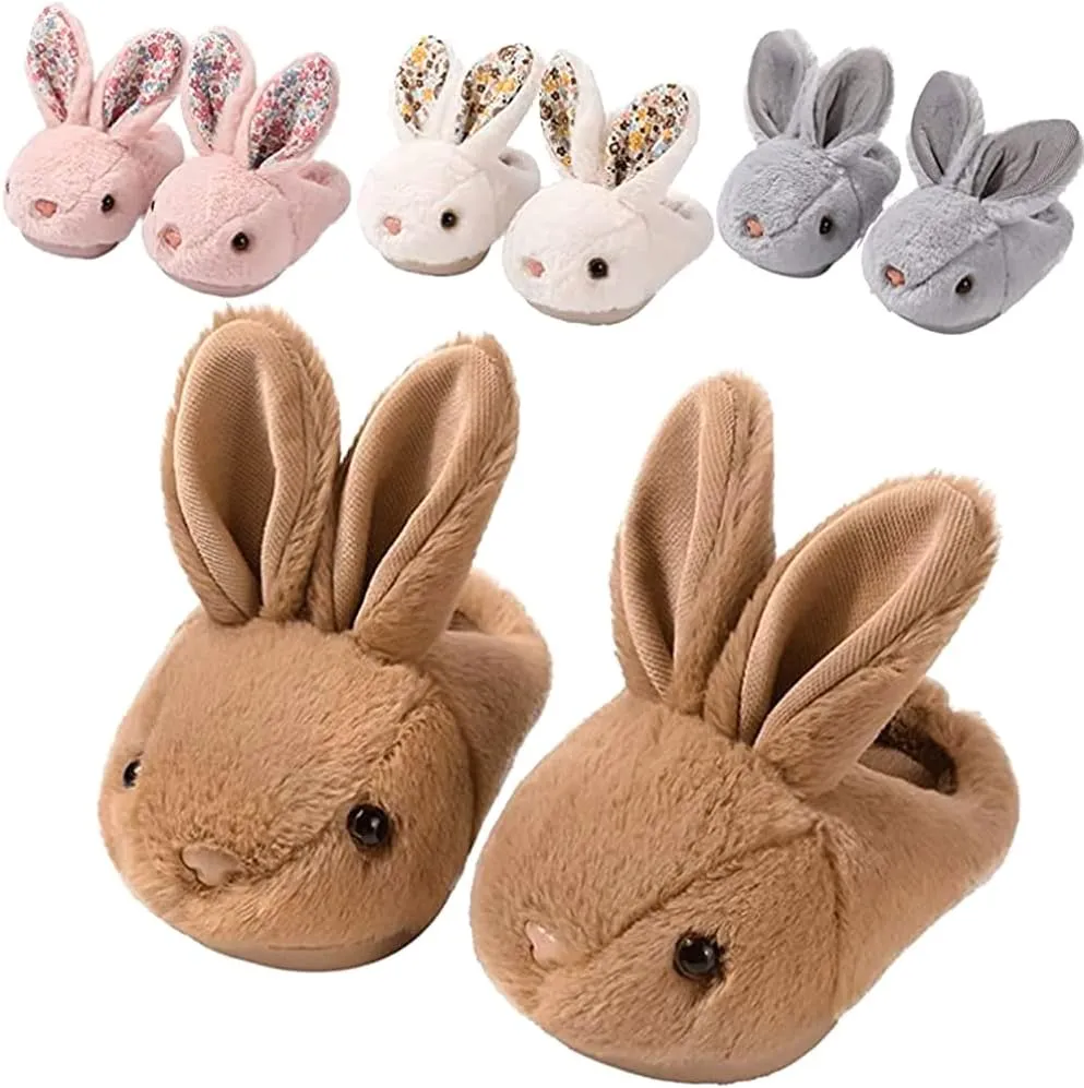 Girls Toddler Slippers Boys House Shoes for Little Kids Cute with Bunny Design Plush Indoor Slippers Non-Slip