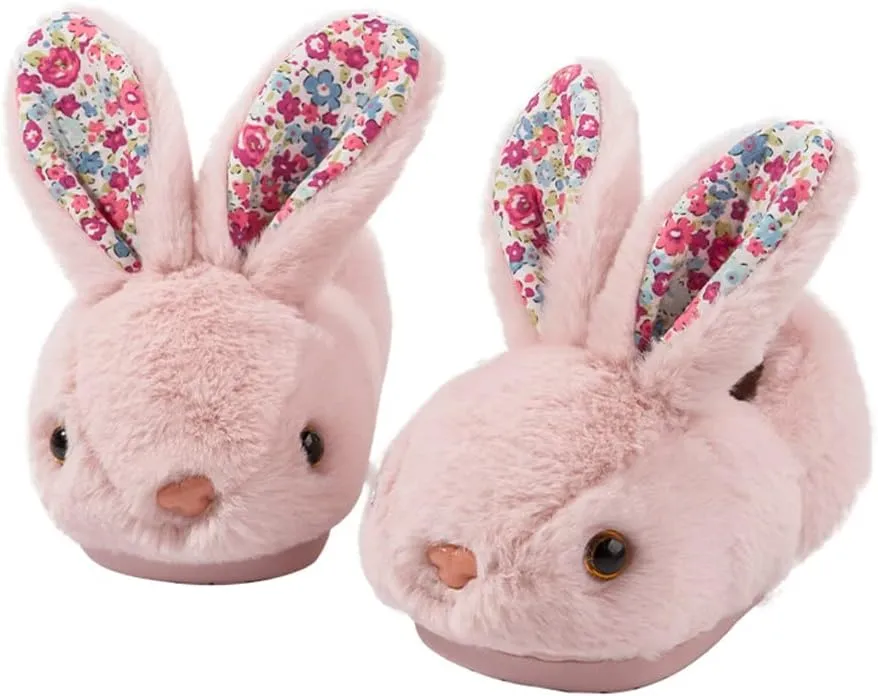 Girls Toddler Slippers Boys House Shoes for Little Kids Cute with Bunny Design Plush Indoor Slippers Non-Slip