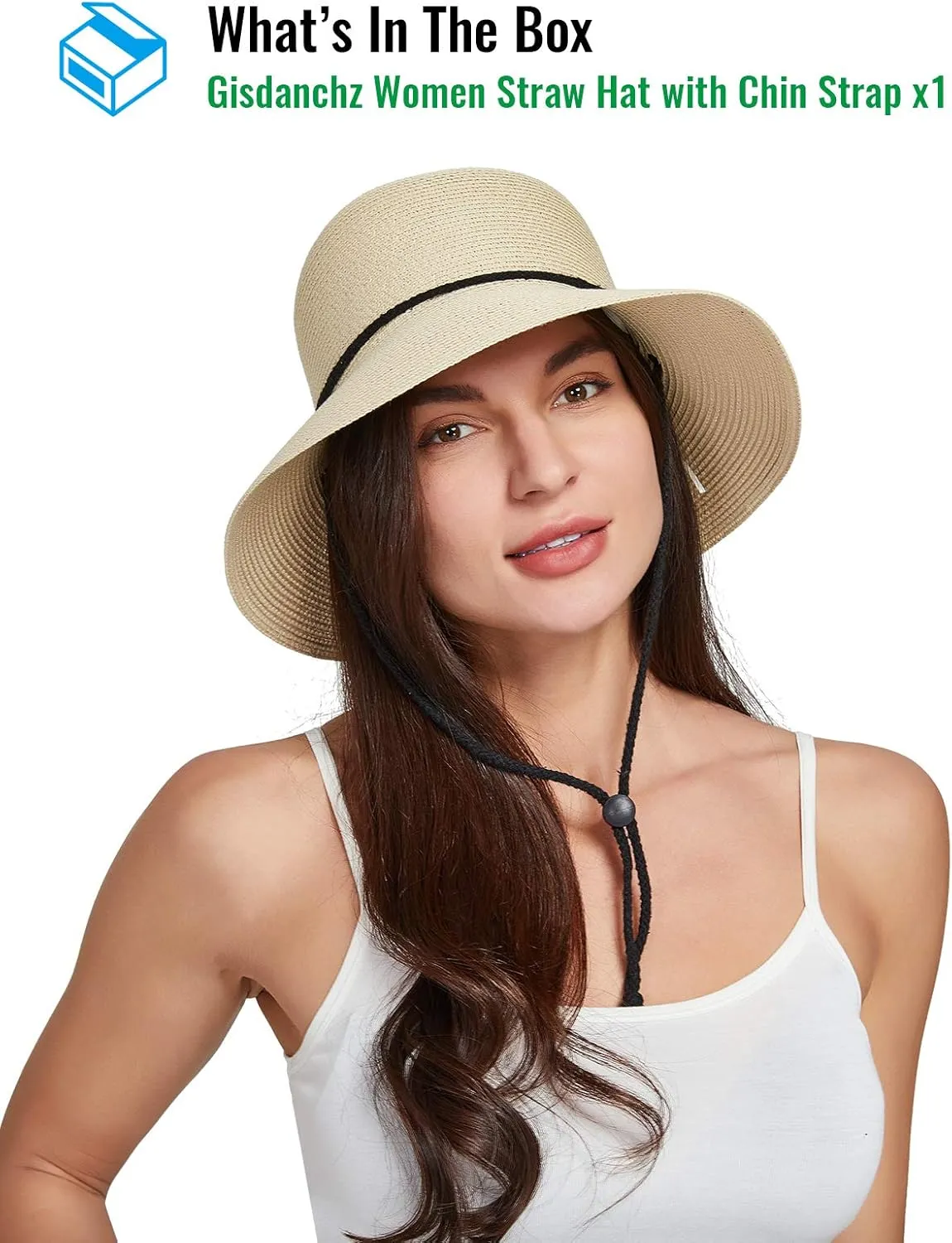 Gisdanchz Women Wide Brim Straw Hat with Chin Strap for Summer UV Sun Protect