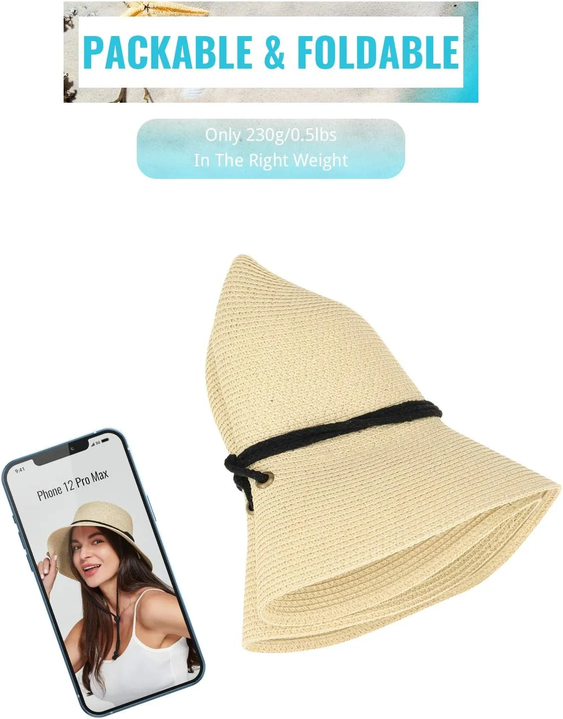 Gisdanchz Women Wide Brim Straw Hat with Chin Strap for Summer UV Sun Protect