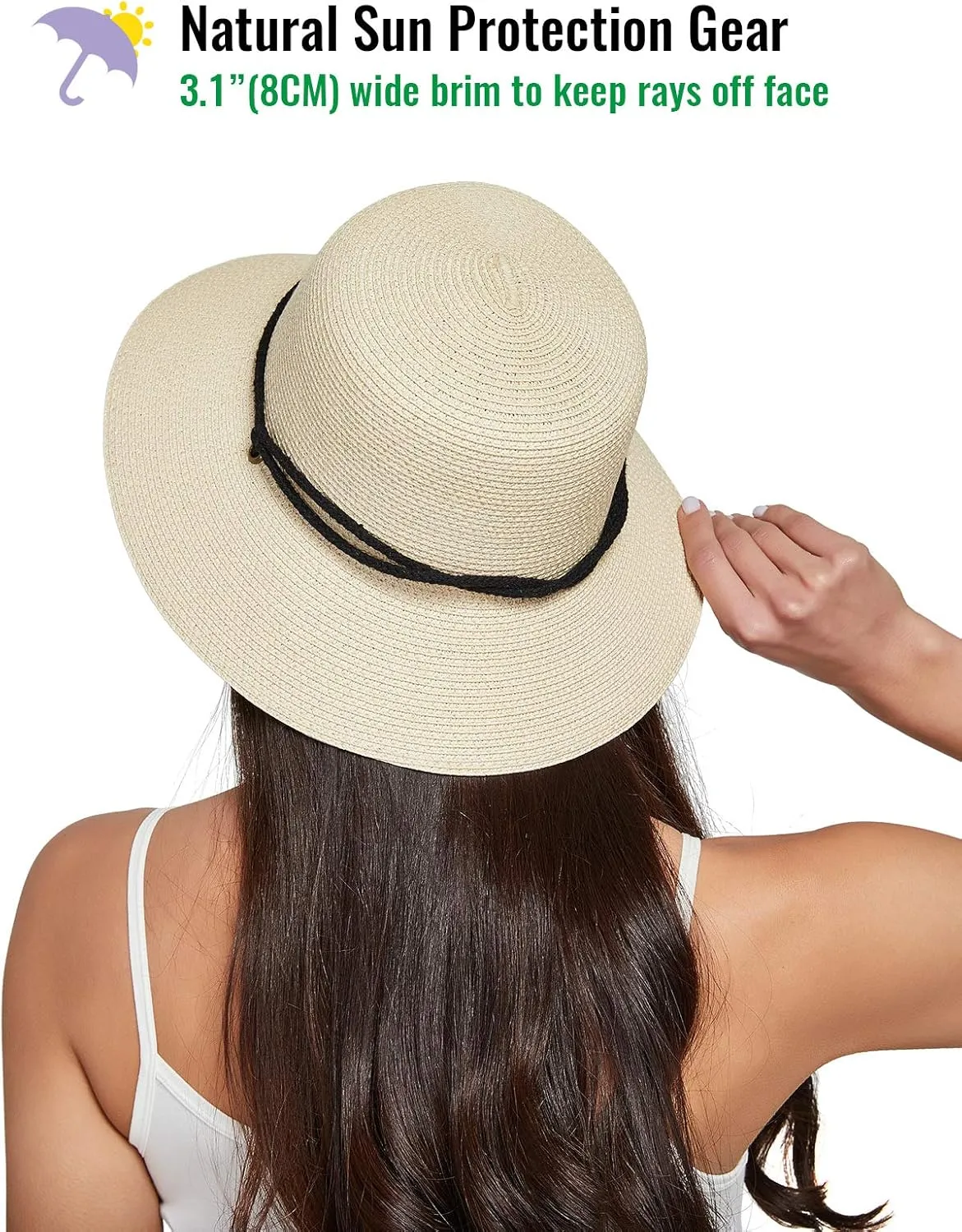 Gisdanchz Women Wide Brim Straw Hat with Chin Strap for Summer UV Sun Protect