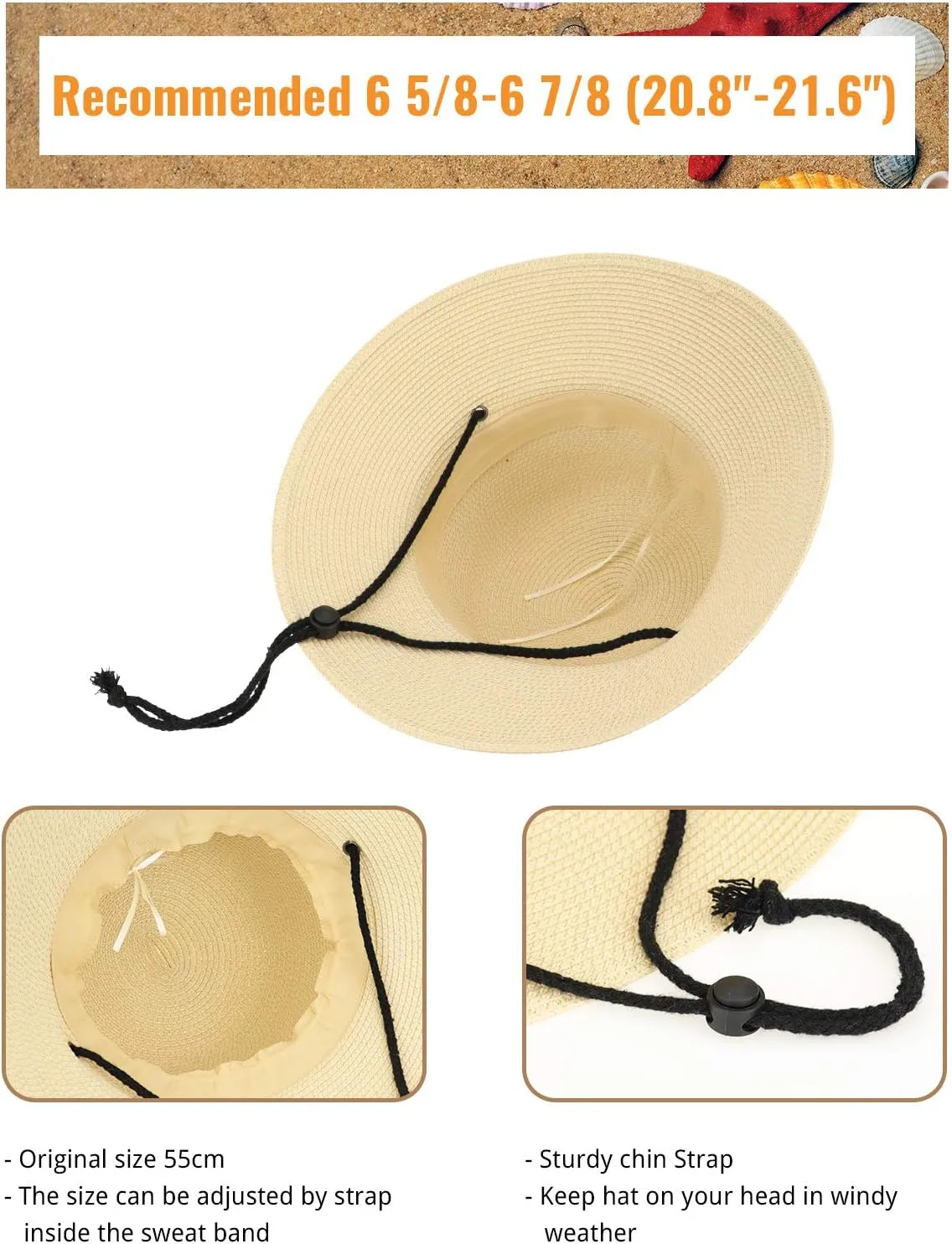 Gisdanchz Women Wide Brim Straw Hat with Chin Strap for Summer UV Sun Protect