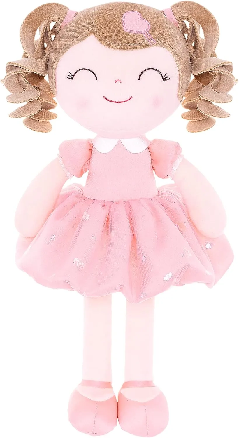 Gloveleya Baby Doll Baby Girl Gifts Plush Curly Kids Girl Toys with Love Toys for Ages 2-4 Toddler Toy 16" Pink