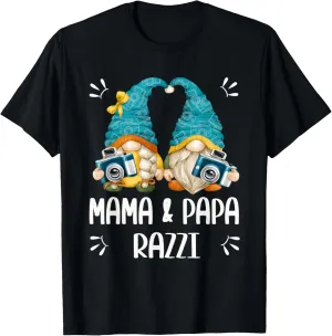 Gnome Mama And Papa Razzi For Mom And Dad Funny Photographer T-Shirt