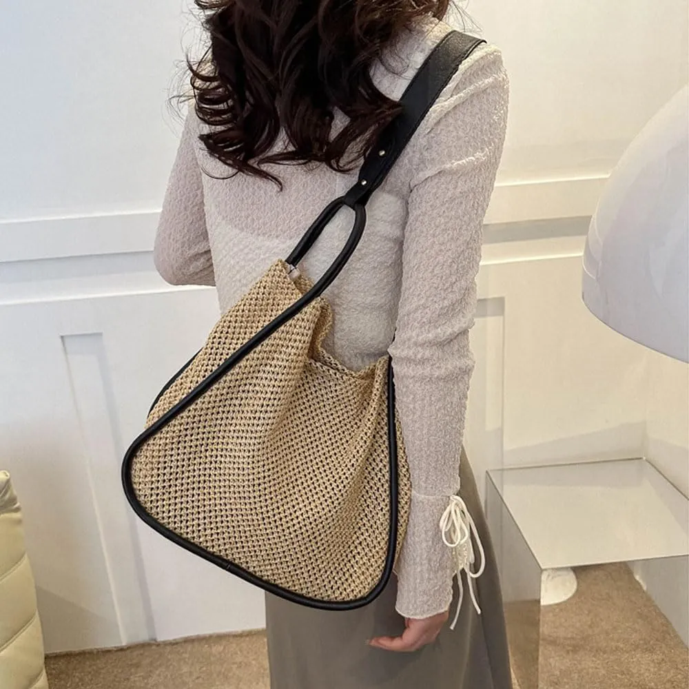 Gogobear Summer Woven Straw Tote Bag Large Capacity Comfortable Shoulder Bag Beach Vacation Boho Handbag