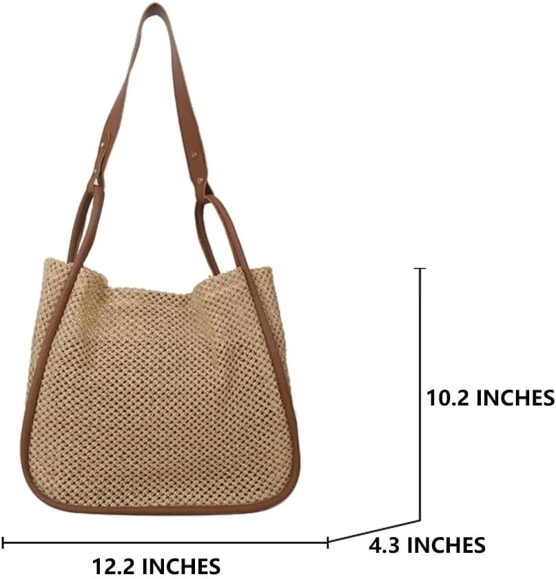 Gogobear Summer Woven Straw Tote Bag Large Capacity Comfortable Shoulder Bag Beach Vacation Boho Handbag