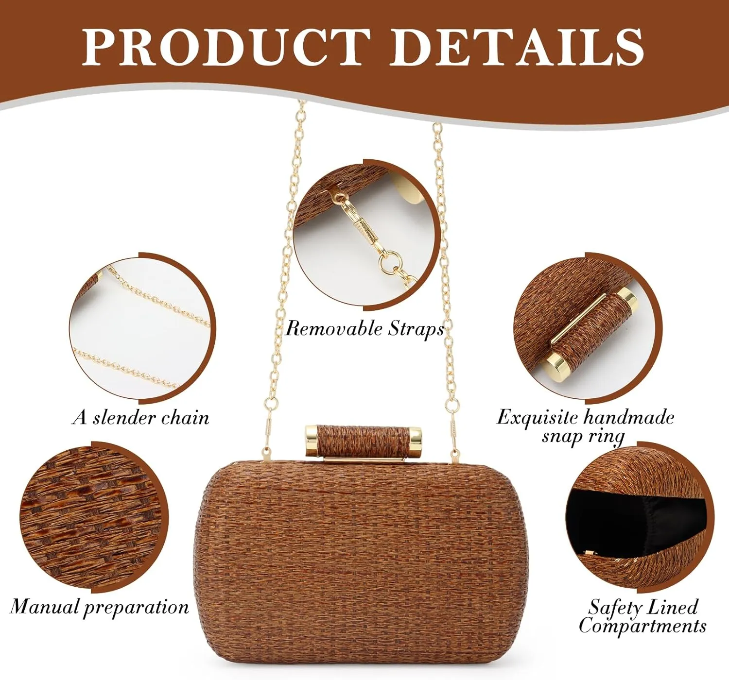 GOKTOW Small Straw Purse Clutch for Women,Woven Handbag Raffia Bag for Summer,Wicker Evening Bag for Party Wedding