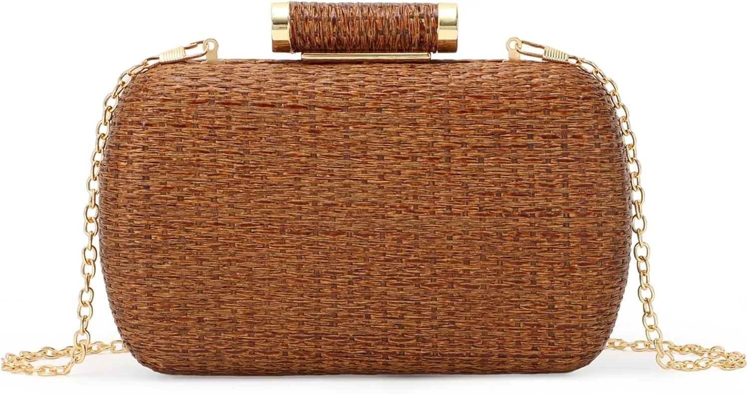 GOKTOW Small Straw Purse Clutch for Women,Woven Handbag Raffia Bag for Summer,Wicker Evening Bag for Party Wedding