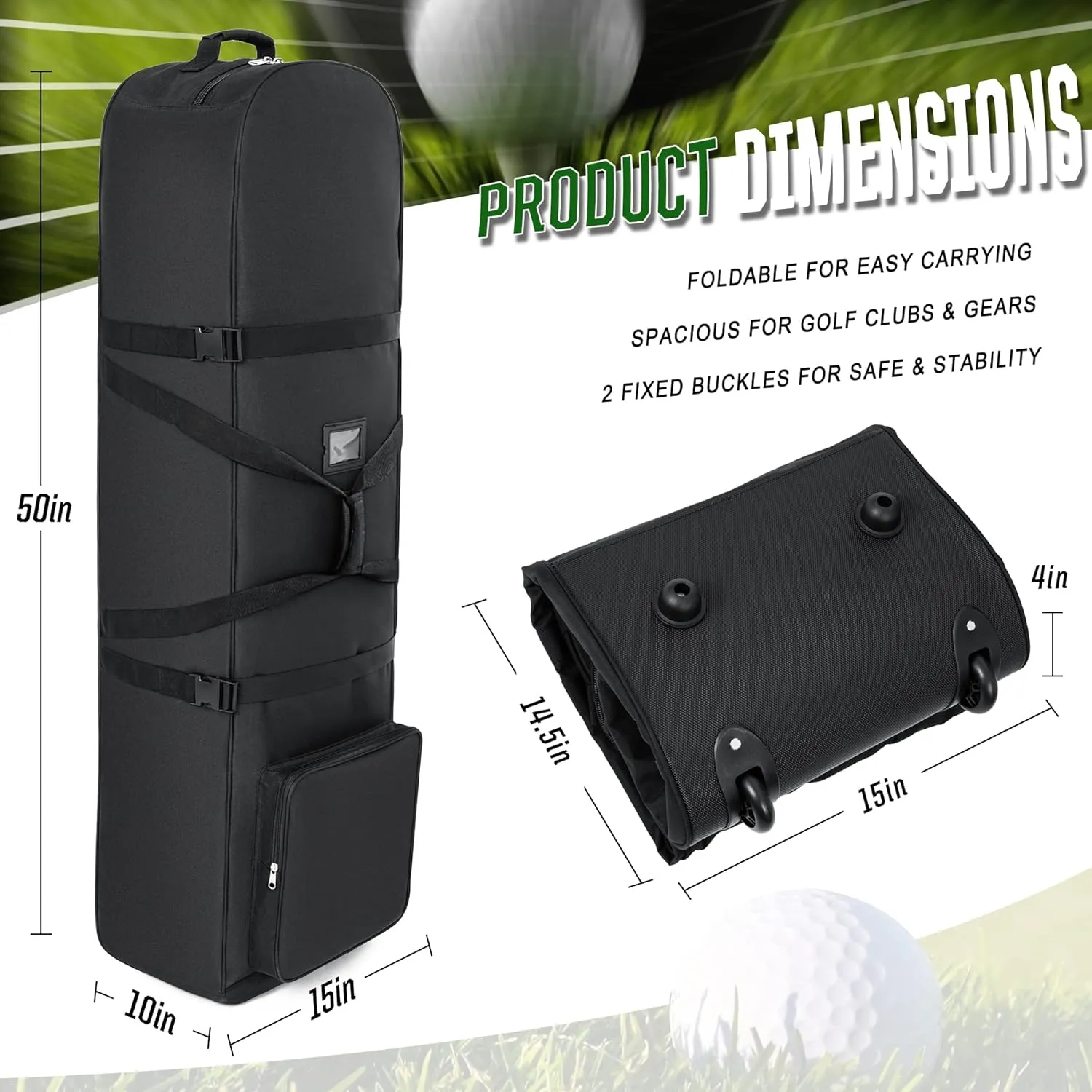 Golf Travel Bags for Airlines with Adjustable Support Rod and Detachable Shoulder Straps, Soft Foldable Golf Club Travel Covers, 900D Heavy Duty Oxford -Universal Size