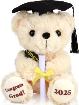 Graduation Gifts Teddy Bear Graduation Stuffed Animal Class of 2025 - Kindergarten High School Graduation Gift for Her Him Girls Boys - 8 Inch Soft Congrats Grad Bear Toy with Cap & Certificate